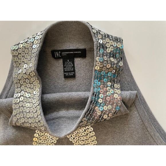 INC International Concepts Gray Sequin Mock Neck Sleeveless Blouse Size Small - Picture 7 of 7